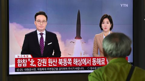 A South Korean news report on a North Korean missile launch in 2019.