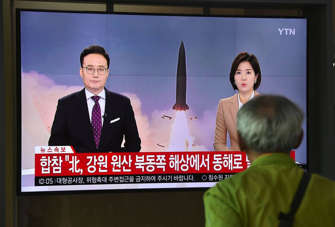 A South Korean news report on a North Korean missile launch in 2019.