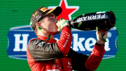 Charles Leclerc celebrates his victory at the 2022 Australian Grand Prix.