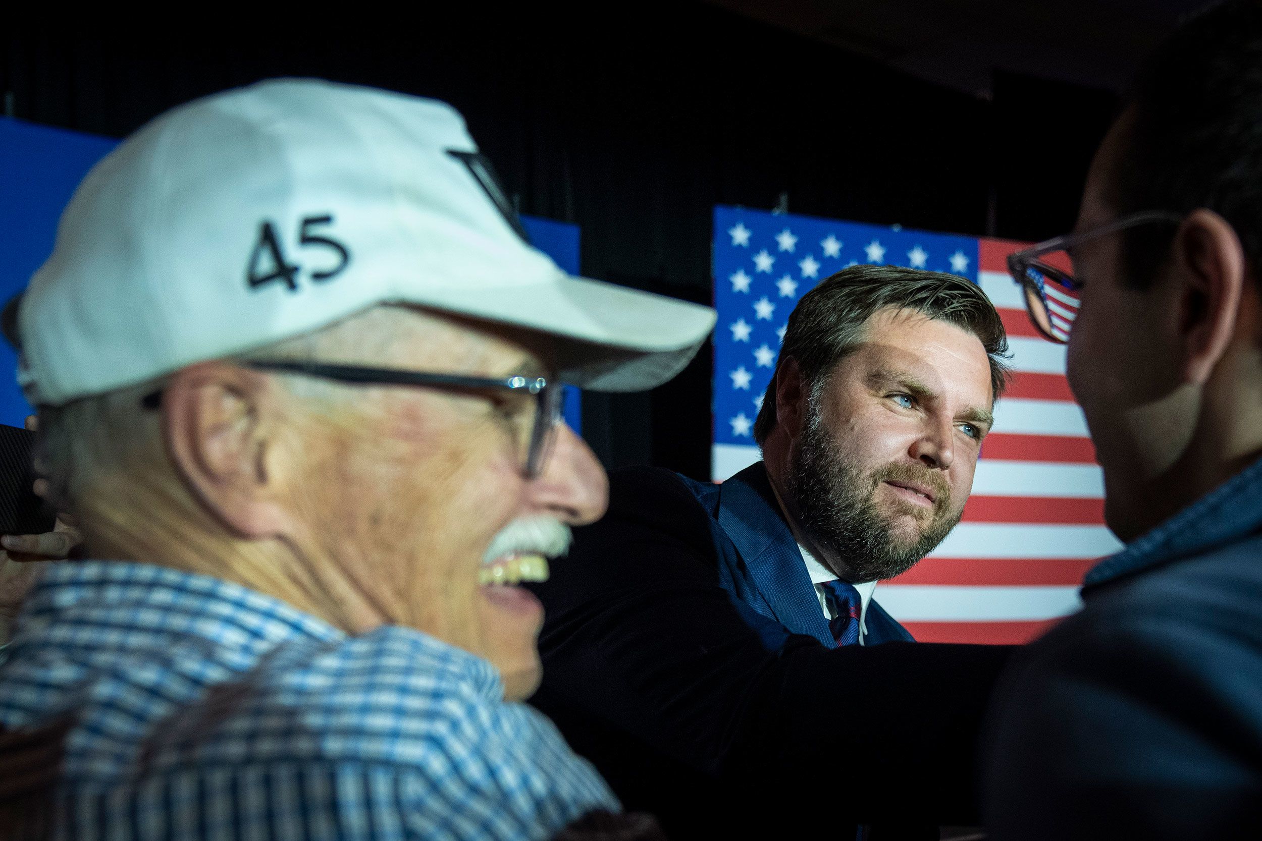 J.D. Vance, a Republican running for a US Senate seat in Ohio, celebrates with supporters.