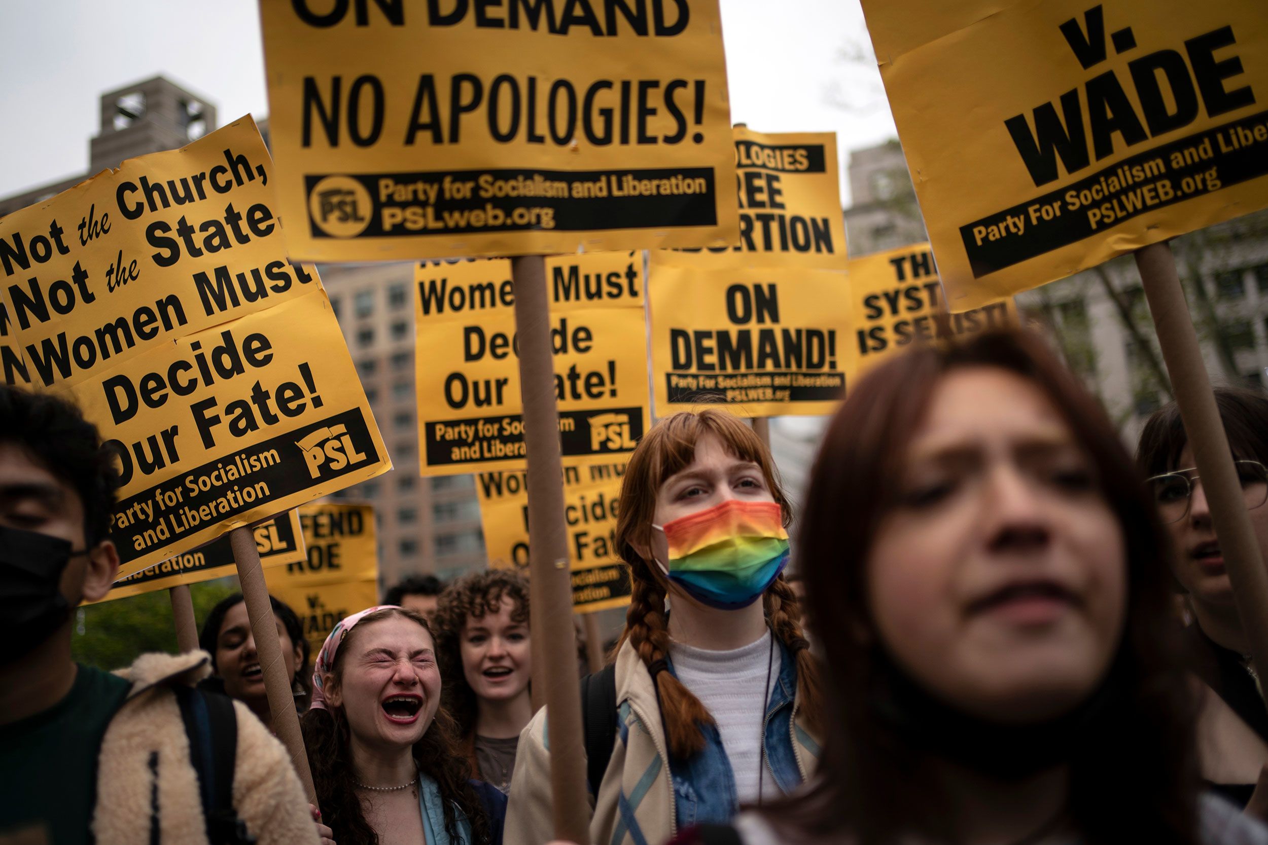 Demonstrators rally in support of abortion rights at a park in New York City.