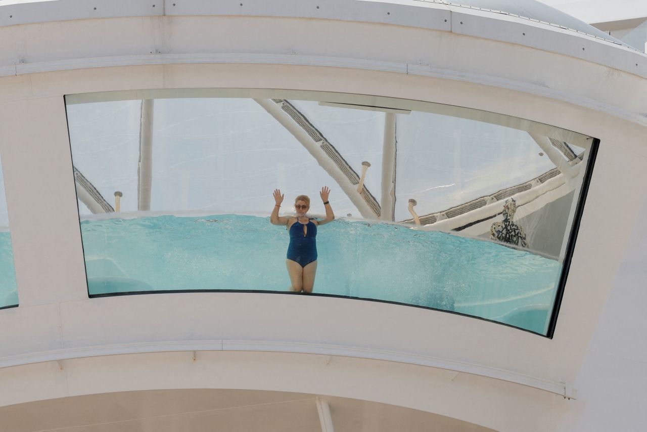 A passenger swims in a pool of a cruise ship that was docked in Malaga, Spain, on Saturday, April 30. <a href="http://www.cnn.com/2022/04/28/world/gallery/photos-this-week-april-21-april-28/index.html" target="_blank">See last week in 35 photos.</a>