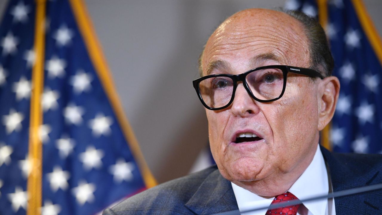 Trump's personal lawyer Rudy Giuliani speaks during a press conference at the Republican National Committee headquarters in Washington, DC, on November 19, 2020. (Photo by MANDEL NGAN / AFP) (Photo by MANDEL NGAN/AFP via Getty Images)