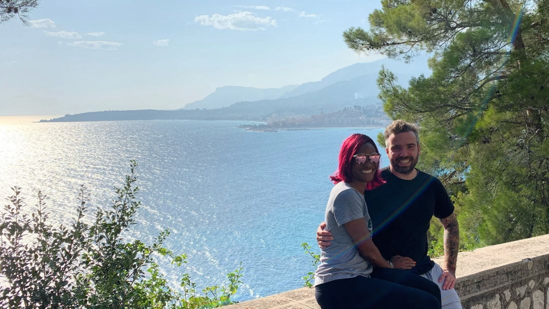 <strong>Adventuring:</strong> "I met the girl of my dreams," wrote Solberg in a text to his brother right after he got off the plane. Solberg and Burton share a love of travel. Here they are in Ventimiglia in Liguria, Italy.