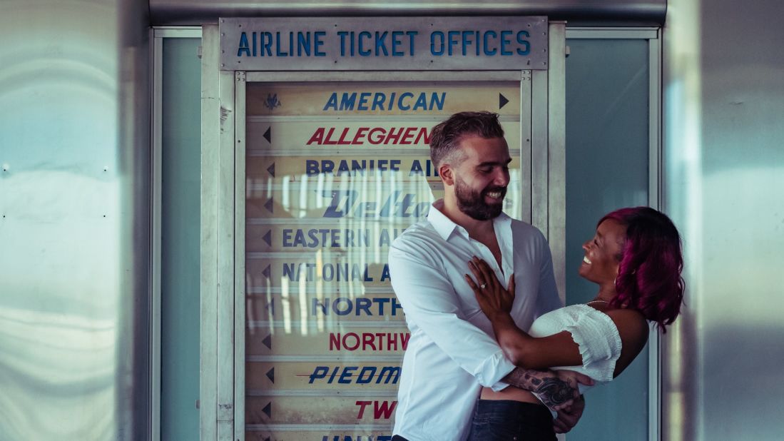<strong>Airport romance:</strong> Krystina Burton first crossed paths with Gabriel Solberg while waiting for an Alaska Airlines airplane flying from New York to Los Angeles. The two ended up sat next to one another on the flight. 