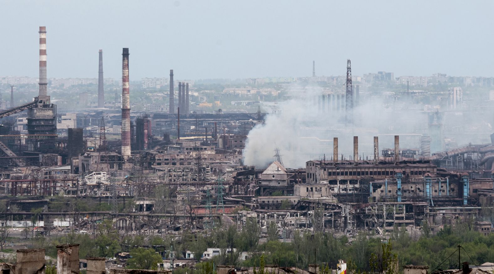 Smoke rises from the Azovstal steel plant in Mariupol on May 5.