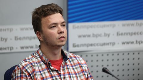 Sapega's boyfriend Roman Protasevich was detained after a Belarusian fighter jet scrambled to escort a Ryanair airliner passing through Belarus' airspace, forcing it to land in Minsk on May 23, 2021. 