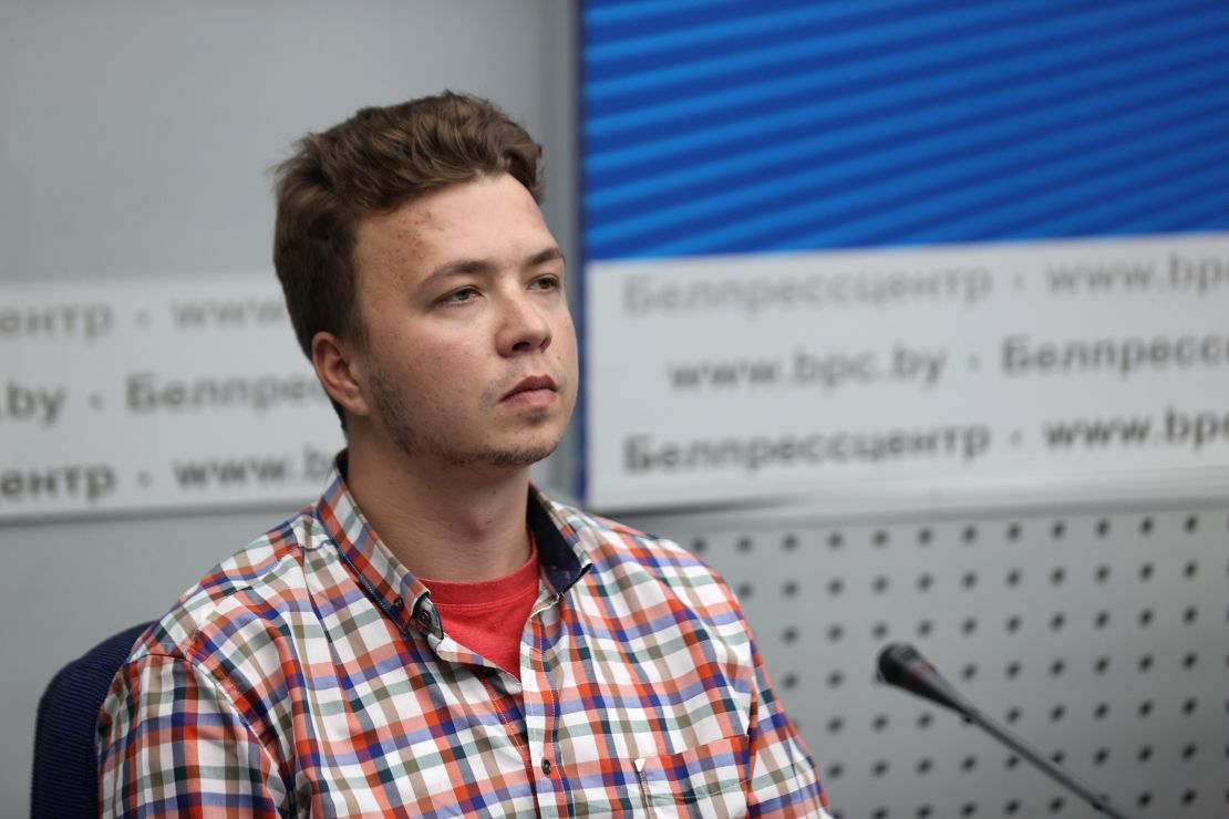 Sapega's boyfriend Roman Protasevich was detained after a Belarusian fighter jet scrambled to escort a Ryanair airliner passing through Belarus' airspace, forcing it to land in Minsk on May 23, 2021. 