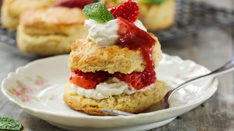 Strawberries, whipped cream and cakey biscuits make strawberry shortcake easy to put together.