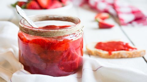 A jar of homemade strawberry jam is so much fresher than a supermarket jar. 