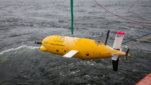 High-tech Autosub Long Range vehicle "Boaty McBoatface" is used to examine ice shelf conditions. This autonomous underwater vehicle is operated by the National Oceanography Centre.   Credit: Ms. Hannah Wyles, PhD student at University of St. Andrews