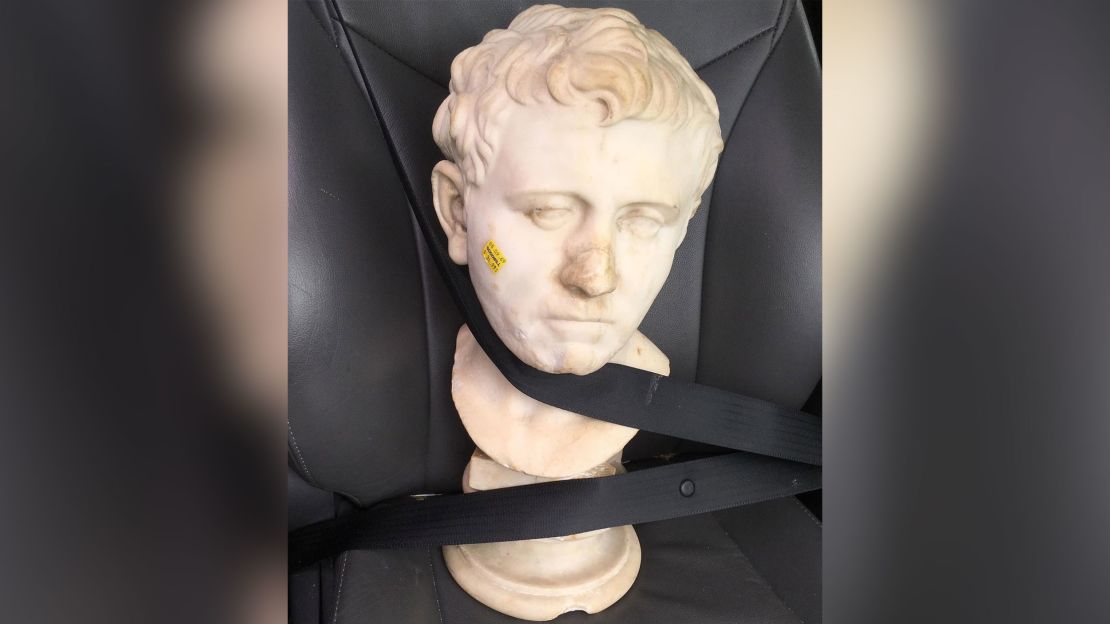 Laura Young bought the 52-pound marble Roman bust for $34.99 at an Austin-area Goodwill.