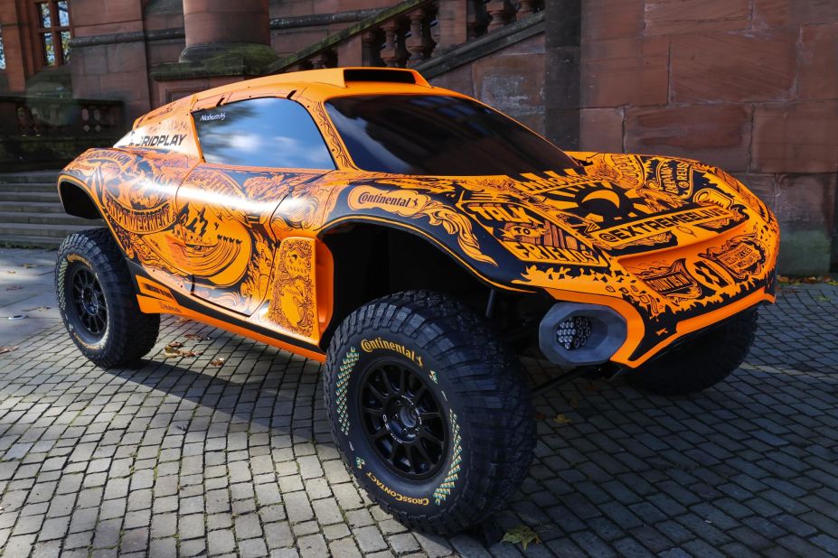 As well as Formula E, Agag has launched Extreme E -- off-road racing for electric vehicles. Pictured is McLaren's Extreme E car with its hand drawn livery, in Glasgow, Scotland, November 2021. 