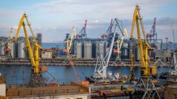 Storage silos and shipping cranes at the Port of Odesa in Odesa, Ukraine, on Saturday, Jan. 22, 2022. 