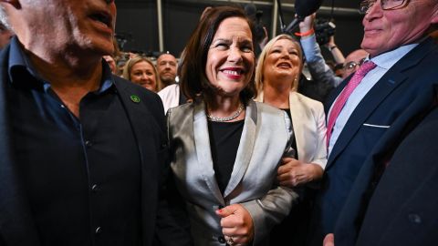 Sinn Fein leader Mary Lou McDonald at the count in Belfast on Friday.