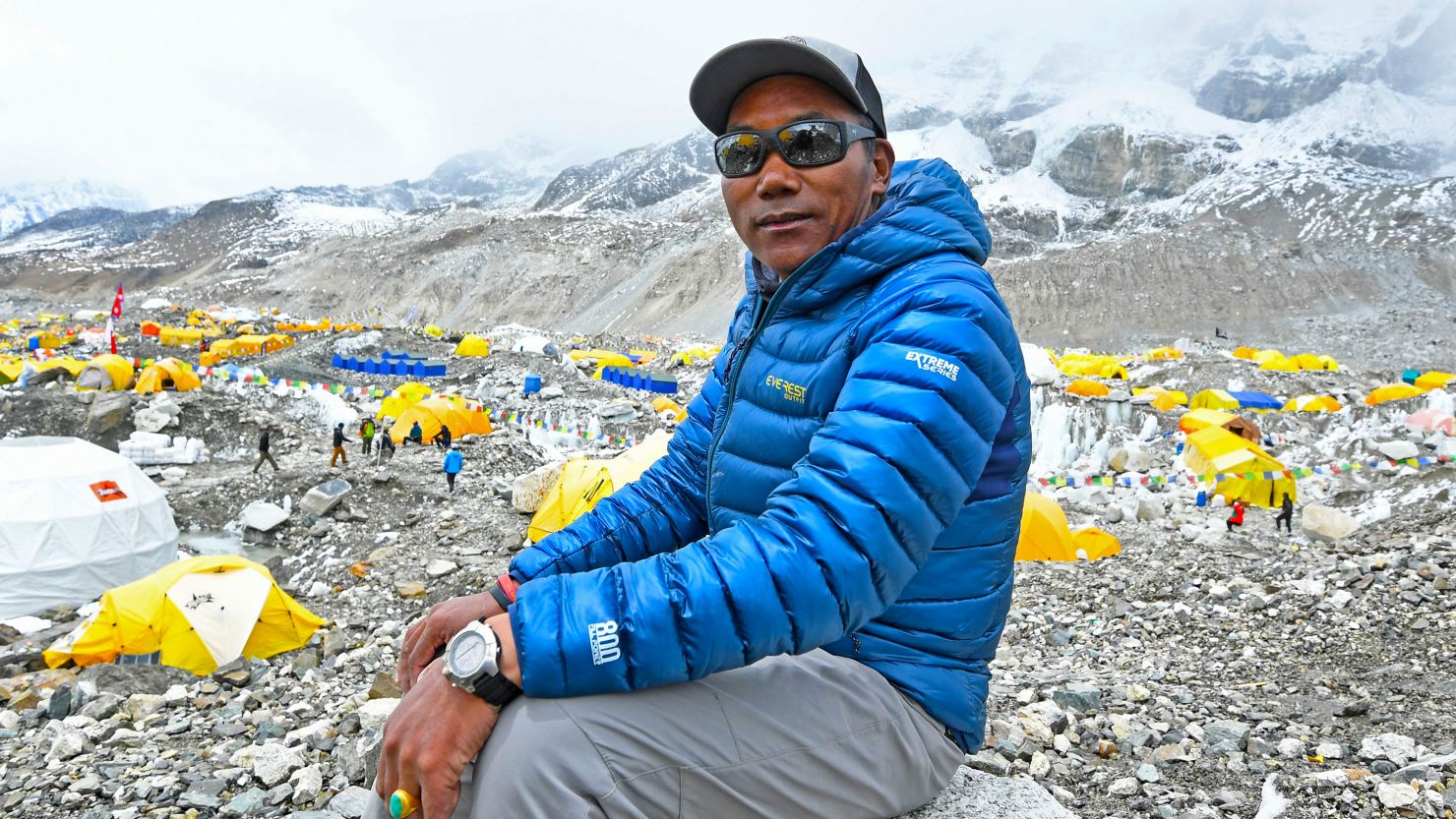 Nepal's mountaineer Kami Rita Sherpa poses at the Everest base camp in the Mount Everest region of Solukhumbu district on May 2, 2021.