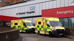Ambulances at St Thomas'  Hospital on January 07, 2022 in London, England.