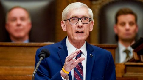Wisconsin Gov. Tony Evers addresses a joint session of the Legislature on Tuesday, Feb. 15, 2022.