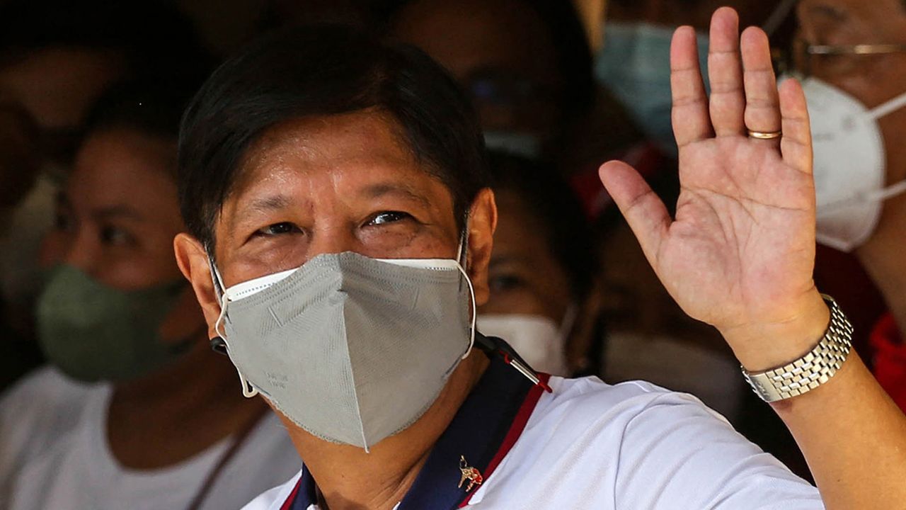 Philippine presidential candidate Ferdinand Marcos Jr casts his vote at Mariano Marcos Memorial Elementary School in Batac, Ilocos Norte on May 9.