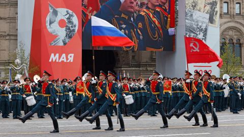 Russian service members take part in a military parade on Victory Day in Moscow's Red Square on May 9, 2022.
