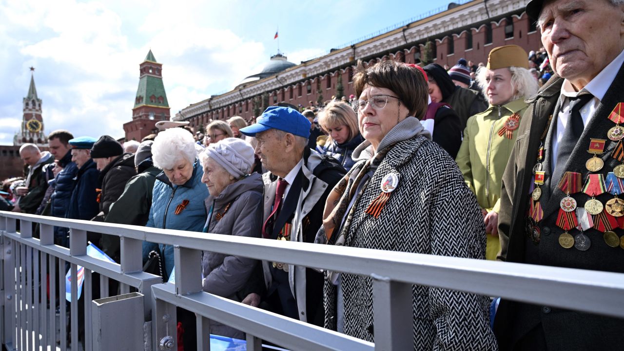 Veterans and guests attend the Victory Day military parade at Red Square in central Moscow on May 9, 2022. 