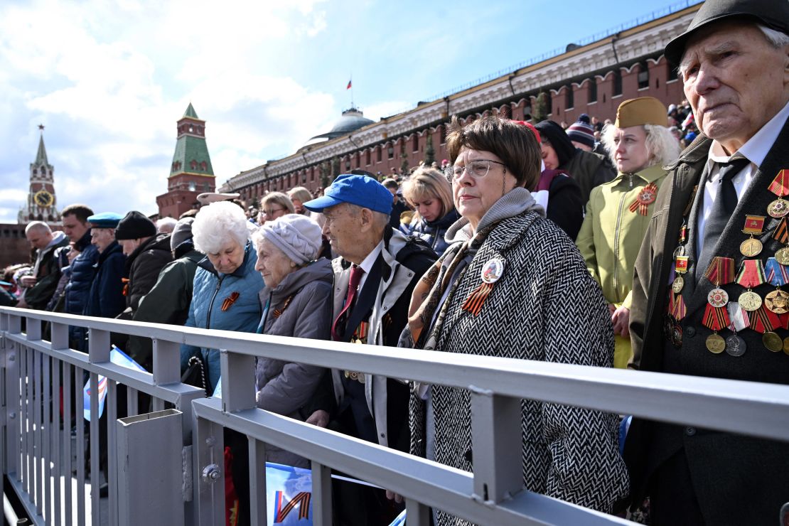 Veterans and guests attend the Victory Day military parade at Red Square in central Moscow on May 9, 2022. 