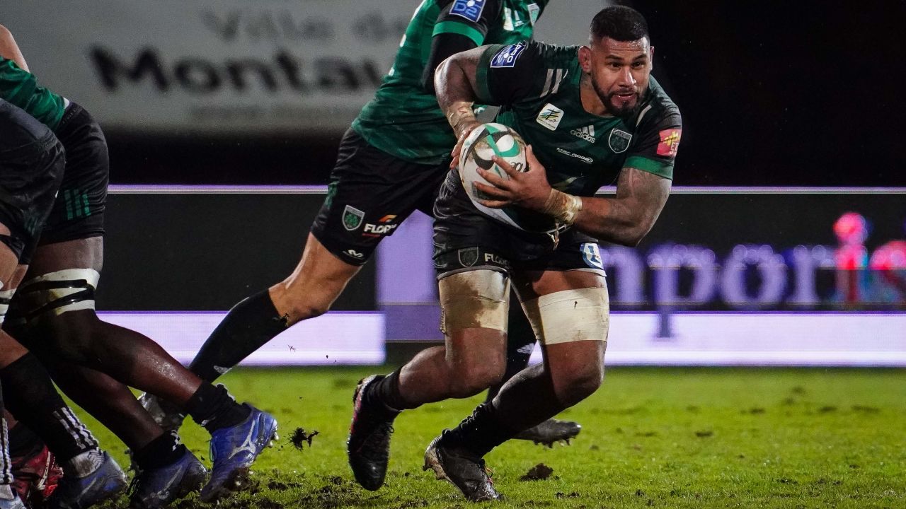 Kelly Meafua during the Pro D2 match between Montauban and Perpignan at Sapiac stadium in Montauban on January 30, 2021