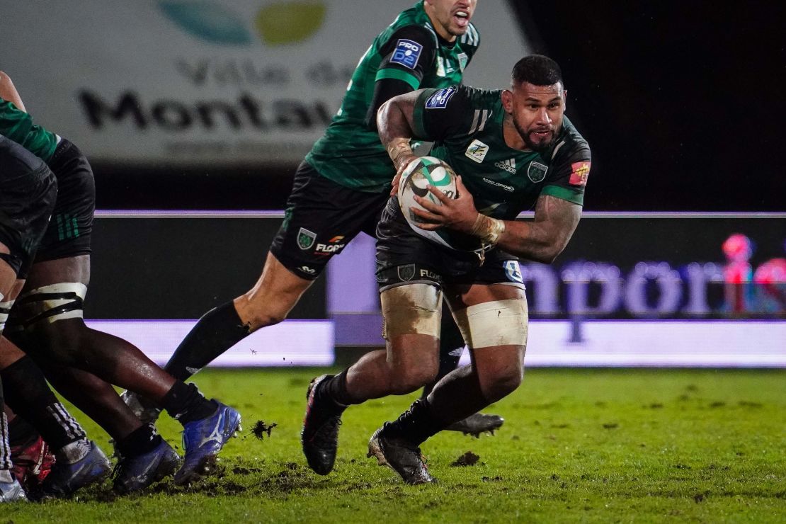 Kelly Meafua during the Pro D2 match between Montauban and Perpignan at Sapiac stadium in Montauban on January 30, 2021