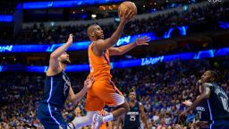 May 8, 2022; Dallas, Texas, USA; Phoenix Suns guard Chris Paul (3) drives to the basket past Dallas Mavericks forward Maxi Kleber (42) and forward Dorian Finney-Smith (10) during the second quarter during game four of the second round for the 2022 NBA playoffs at American Airlines Center. Mandatory Credit: Jerome Miron-USA TODAY Sports