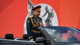 Russian Defence Minister Sergei Shoigu is driven along Red Square during the Victory Day military parade in Moscow on May 9, 2022.
