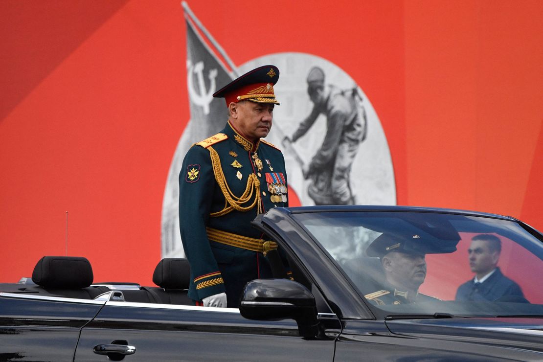 Russian Defense Minister Sergei Shoigu is driven along Red Square during the Victory Day military parade in Moscow on May 9, 2022.