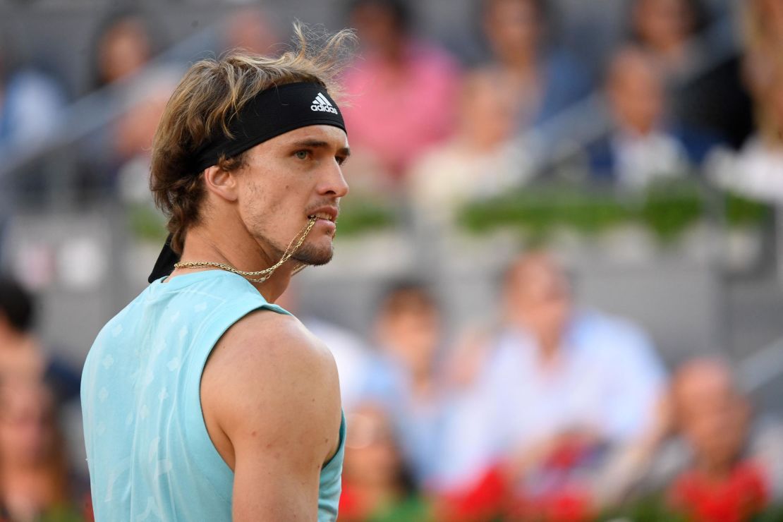 Zverev looks on during the Madrid Open final against Alcaraz.