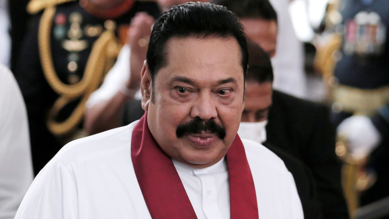 Mahinda Rajapaksa pictured at his swearing in ceremony as prime minister in August 2020.