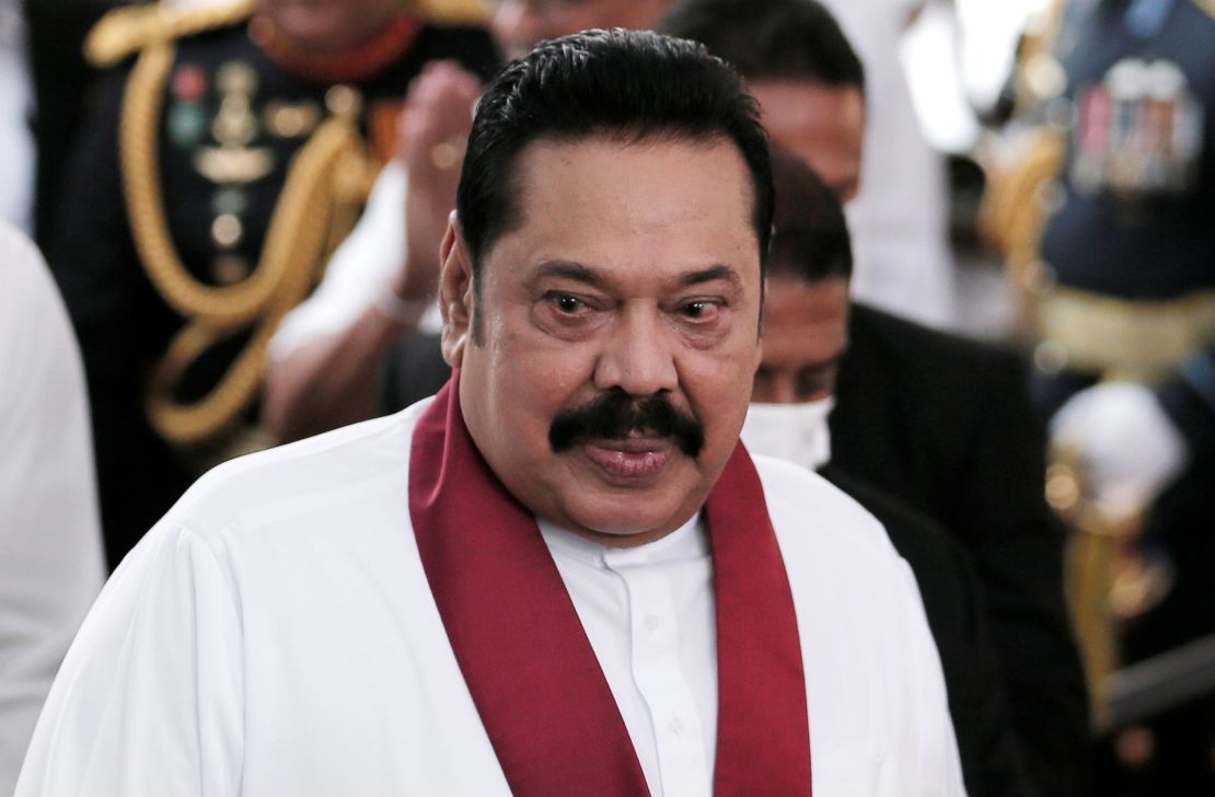Mahinda Rajapaksa pictured at his swearing in ceremony as prime minister in August 2020.