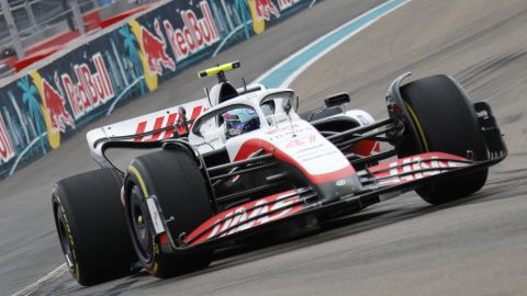 Haas driver Mick Schumacher enters turn 12 during the Miami GP.