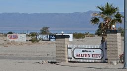 A sign welcomes visitors to Salton City, California, on the west coast of the Salton Sea, December 16, 2021. - Hollywood's jetset once crowded the shores of the Salton Sea, a then-idyllic southern California playground for the wealthy, where Frank Sinatra rubbed shoulders with the Beach Boys. Today it is desolate and depressed, but huge reserves of lithium in its bowels are rekindling the hopes of the communities that persist around California's largest lake. (Photo by Robyn Beck / AFP) (Photo by ROBYN BECK/AFP via Getty Images)