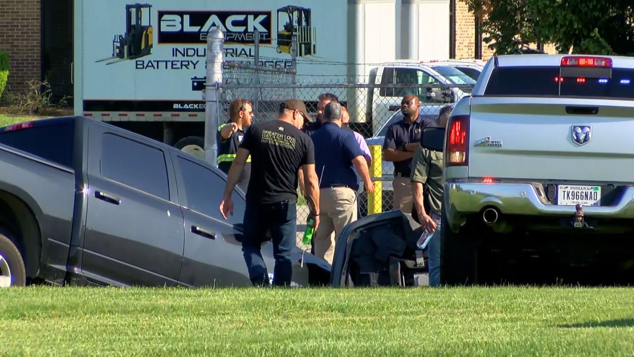 The scene at the end of the police chase in Evansville, Indiana.