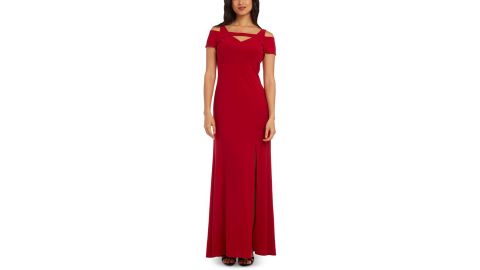 Nightway Cold-Shoulder Keyhole Gown