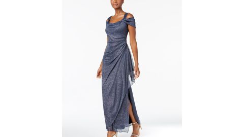 Alex Evenings Cold-Shoulder Draped Metallic Gown