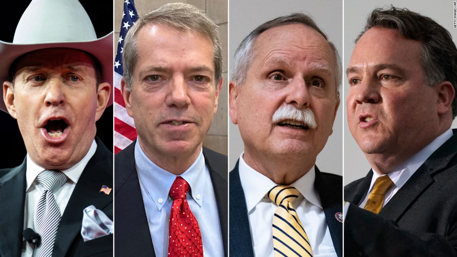 Charles Herbster, left, and Jim Pillen, second left, are running for the GOP nomination for governor in Nebraska. Reps. David McKinley, second right, and Rep. Alex Mooney, right, are vying for the same US House seat in West Virginia. 
