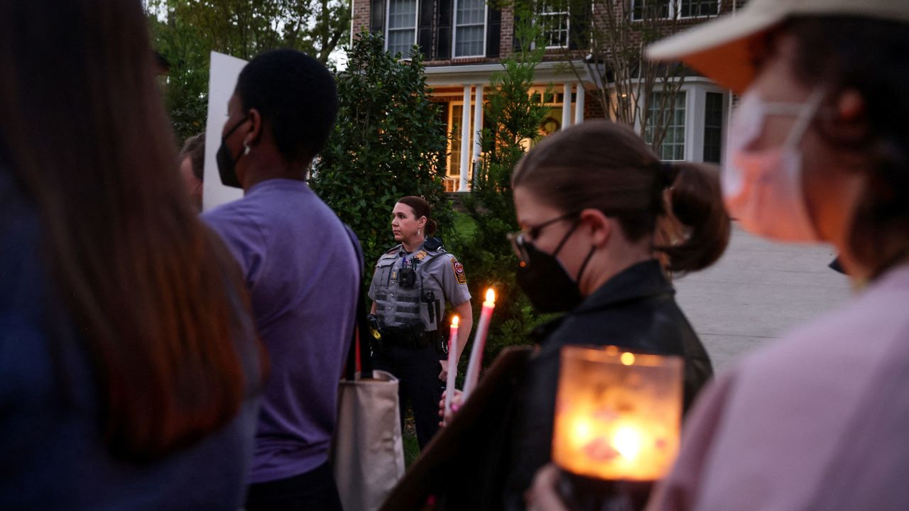 Demonstrators in support of reproductive rights hold a vigil outside Supreme Court Justice Samuel Alito's home in Alexandria, Virginia, U.S., May 9, 2022. 
