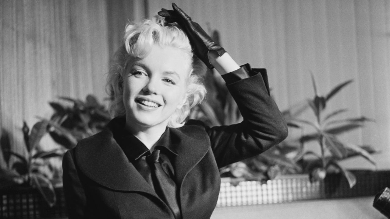 Marilyn Monroe in an airport waiting room during a press conference in Los Angeles in February 1956.