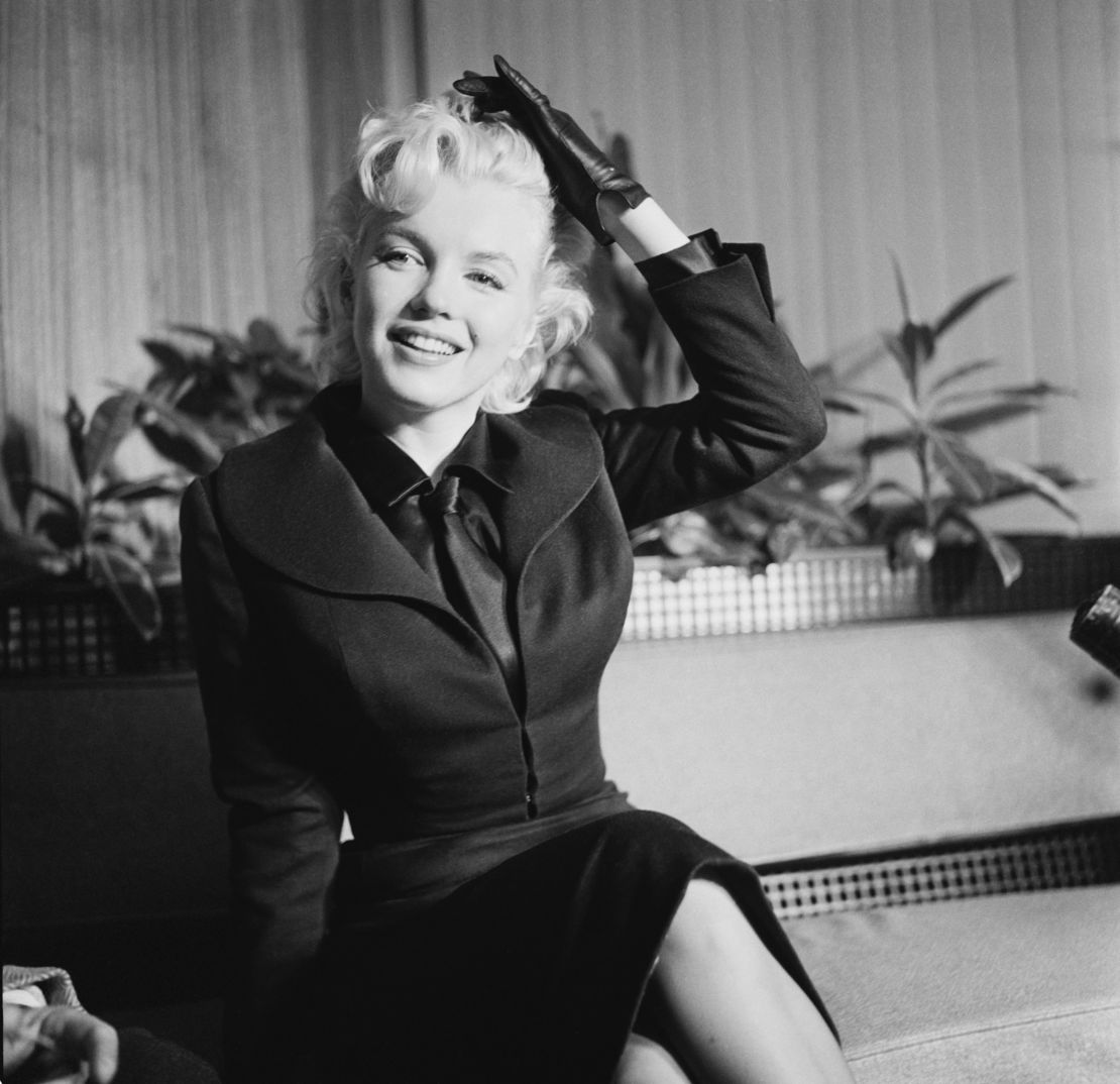 Marilyn Monroe in an airport waiting room during a press conference in Los Angeles in February 1956.