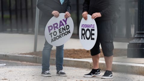 Anti-abortion demonstrators outside the U.S. Supreme Court in Washington, DC on Thursday, May 5, 2022. 