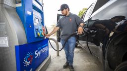 PASADENA, CA - APRIL 28: Mario Beccera, of Fontana, fills up his gas tank at a Mobil gas station on Thursday, April 28, 2022 in Pasadena, CA. Millions of California families would receive cash rebates of $200 per person under a plan unveiled Thursday by state Senate Democrats, with additional boosts to those enrolled in government assistance programs and subsidies provided to small businesses that could be extended for a decade.(Francine Orr / Los Angeles Times via Getty Images)