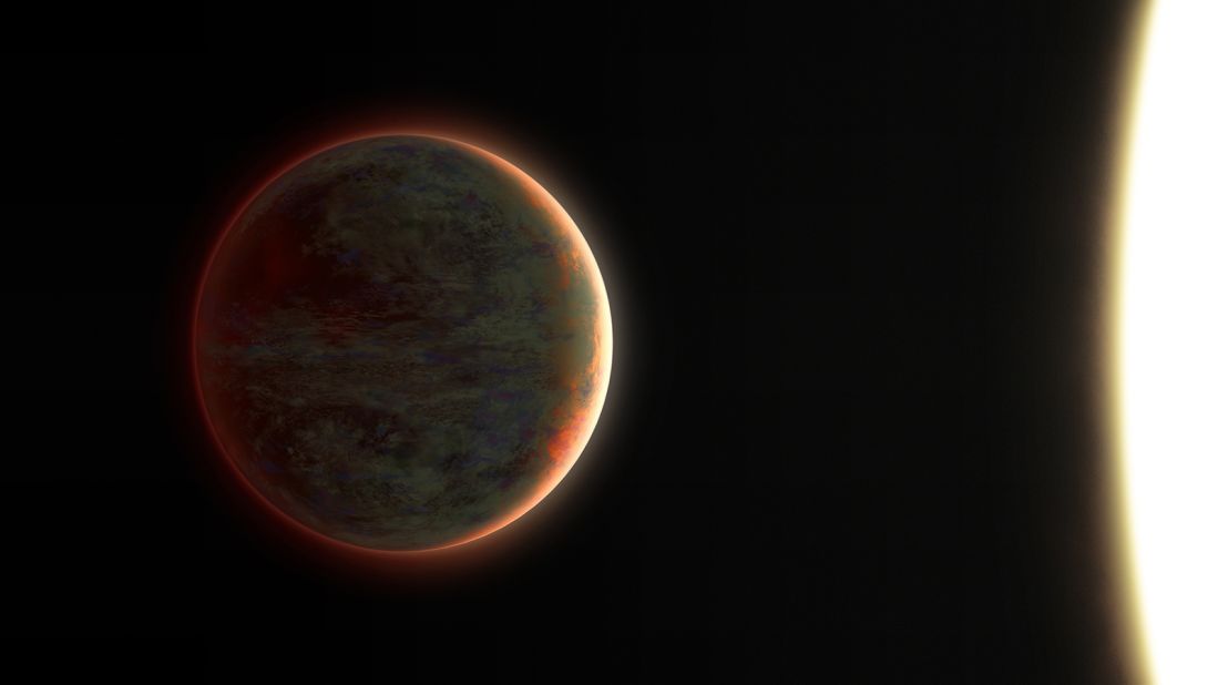 Artist's impression of the exoplanet WASP-121 b. It belongs to the class of hot Jupiters. Due to its proximity to the central star, the planet's rotation is tidally locked to its orbit around it. As a result, one of WASP-121 b's hemispheres always faces the star, heating it to temperatures of up to 3000 degrees Celsius. The night side is always oriented towards cold space, which is why it is 1500 degrees Celsius cooler there.