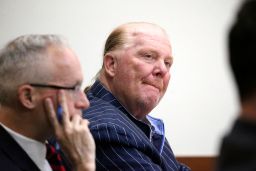Celebrity chef Mario Batali listens listens to  testimony on the second day of his sexual misconduct trial.