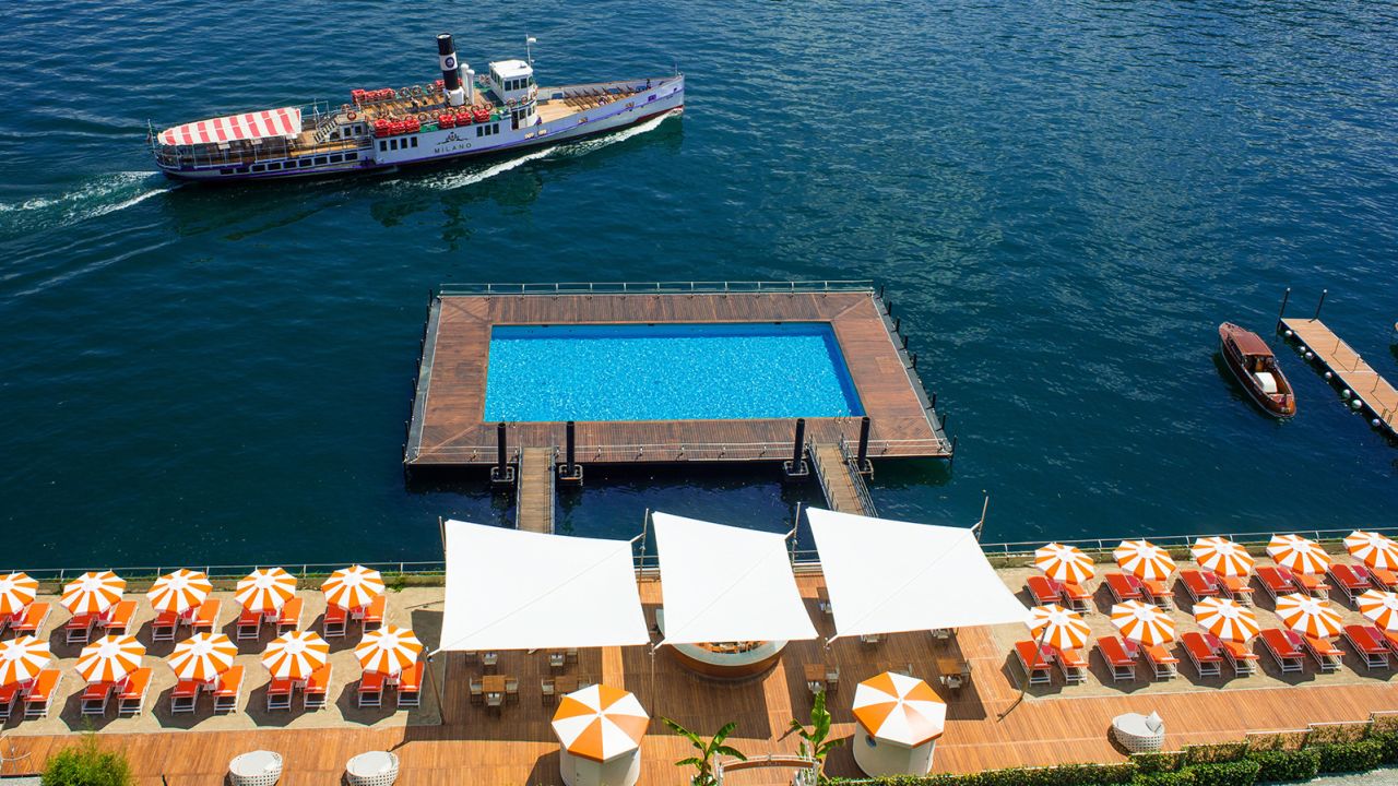 One of the pools at Grand Hotel Tremezzo floats atop Lake Como.
