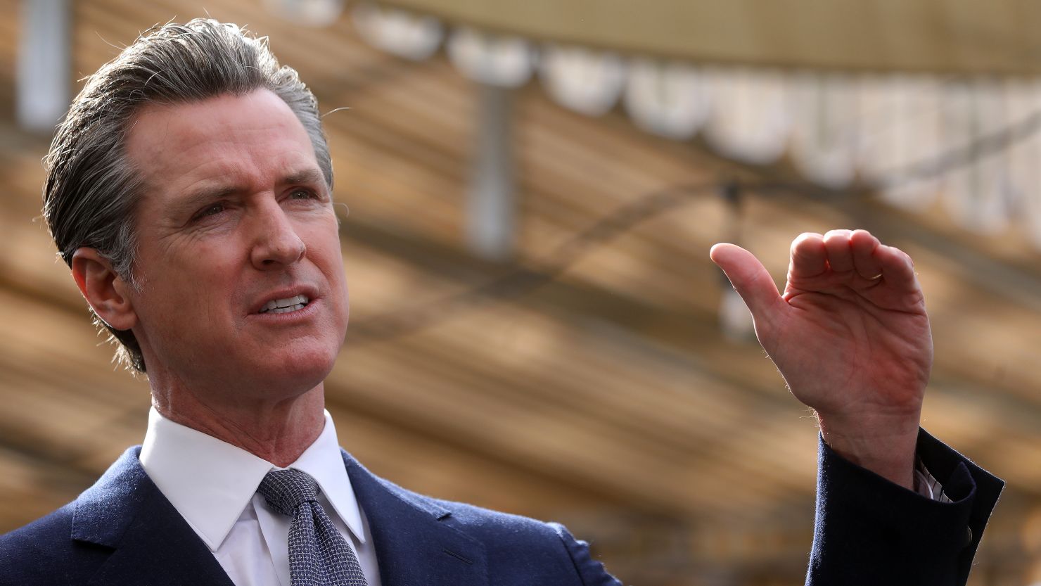 Gov. Gavin Newsom speaks at a news conference on Feb. 9 in Oakland, Calif.  