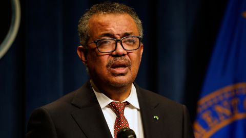 World Health Organization Director-General Dr. Tedros Adhanom Ghebreyesus addresses a press conference at the Department for Health and Human Services in Washington DC on April 7.